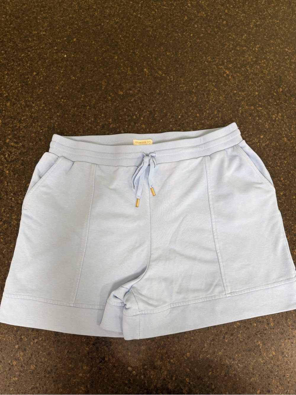 crown & ivy Light Blue Jersey Knit Drawstring Women's Pull-On Athletic Shorts